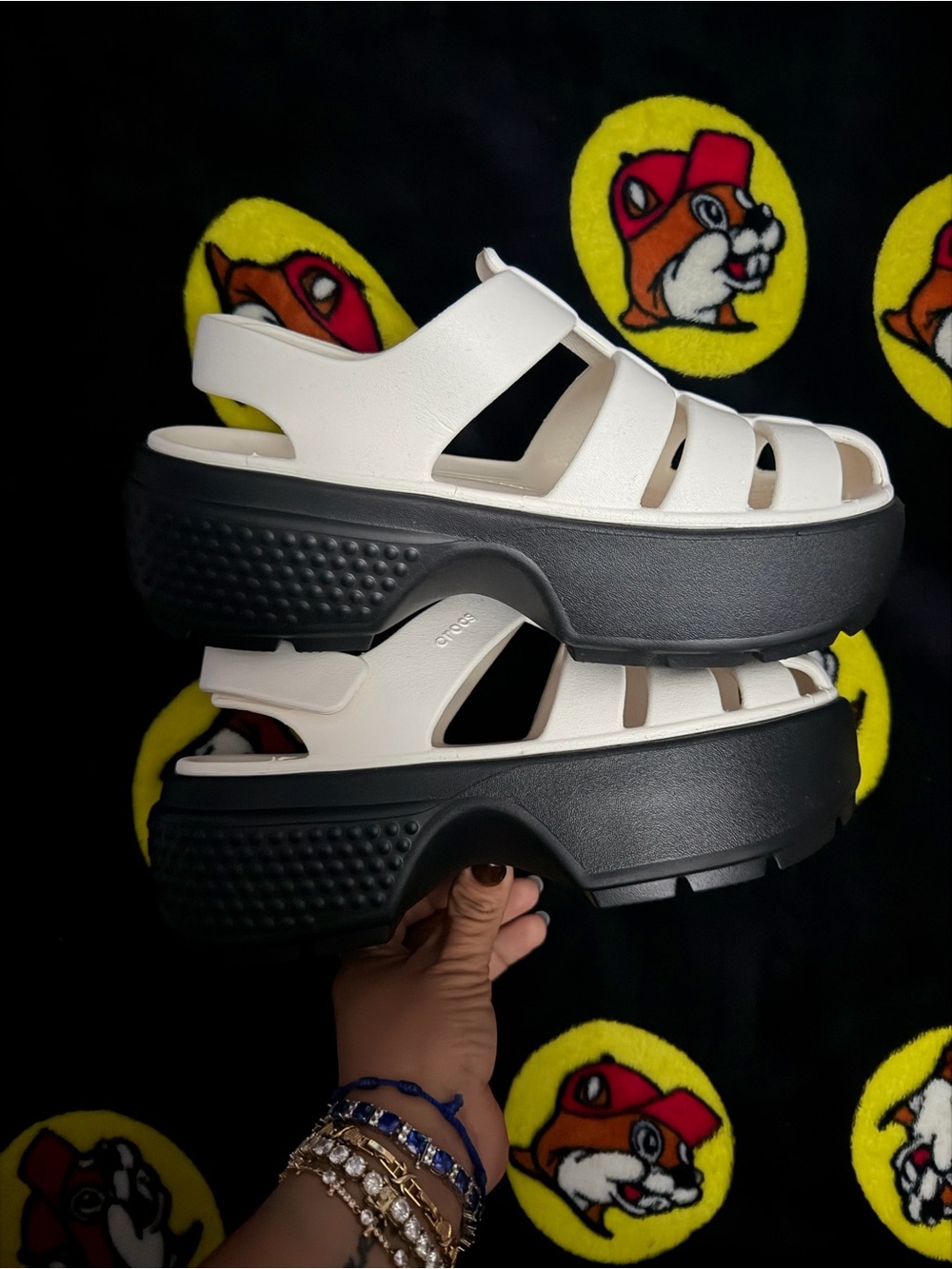 CROCS White and Black Platform Sandals - Women's Chunky Clog
